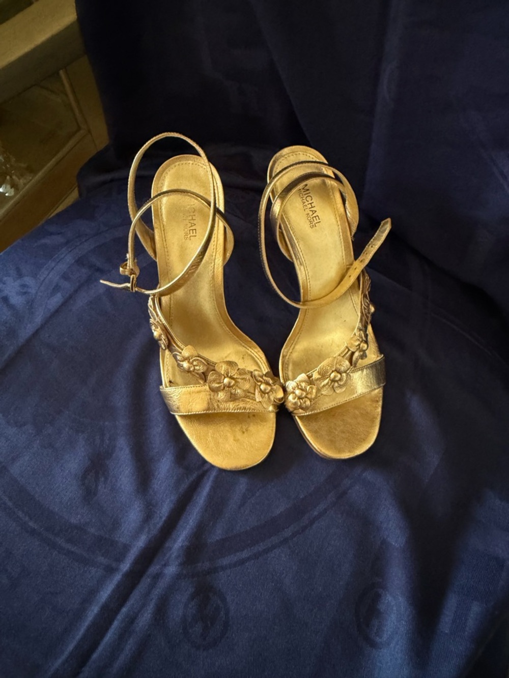 Michael Kors Metallic Gold Floral Slingback Heels - Picture 4 of 7
